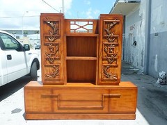 SIGNED JAMES MONT COROMANDEL RED CABINET W GOLD GILT BAMBOO DECORATION – P
