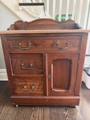 19th century Antique Oak Wood Wash stand (cabinet) with Marble top