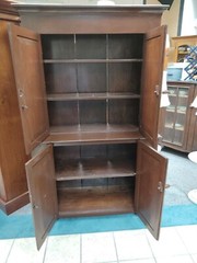 Antique Walnut Blind Door Stepback Cabinet Cupboard Hutch
