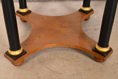 Baker Furniture Neoclassical Burl Wood Parcel Ebonized Gilt Side Tables, Pair