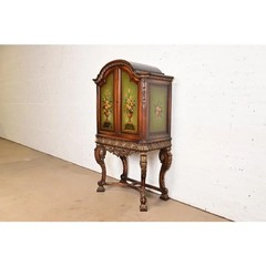 Berkey & Gay Style Antique Jacobean Hand Painted Bar Cabinet, Circa 1920s