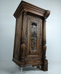 Stunning Antique Corner Cabinet Hand Carved Wood French Breton for right corner