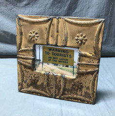 VTG Shabby 11″ Sq. 4×6 Tin Ceiling Metal Picture Photo Frame Old 1699-25B