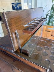 🍸Antique Prohibition Era Liquor Cabinet / Hidden Bar Leather Wrapped 1920s VTG