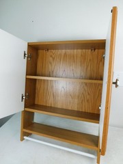 Wall Mount Vanity Medicine Storage Cabinet 2 Door Towel Rack Oak Finish Cupboard