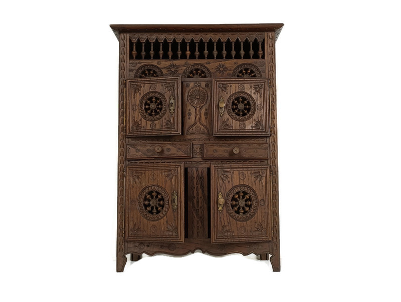 Small French Breton cabinet Wood antique 19th century hand Carved Gorgeous Ra