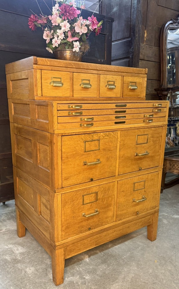 Antique American Quarter-Sawn Oak Stacking Flat File Drawer File Cabinet 1915
