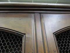 Vintage French Provincial Bookcase Cabinet with Wire Mesh Doors