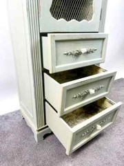 French Provincial Style Mid-Century Distressed Green Cabinet with Three Drawers