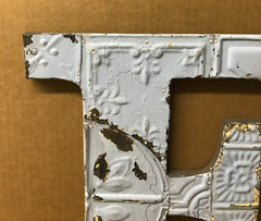Decorative Salvaged Tin Ceiling 16″ Patchwork Shabby Blue Letter F Old 221-26B