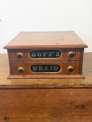 Antique goff ‘ s Braid spool cabinet Victorian walnut country store 2 drawer