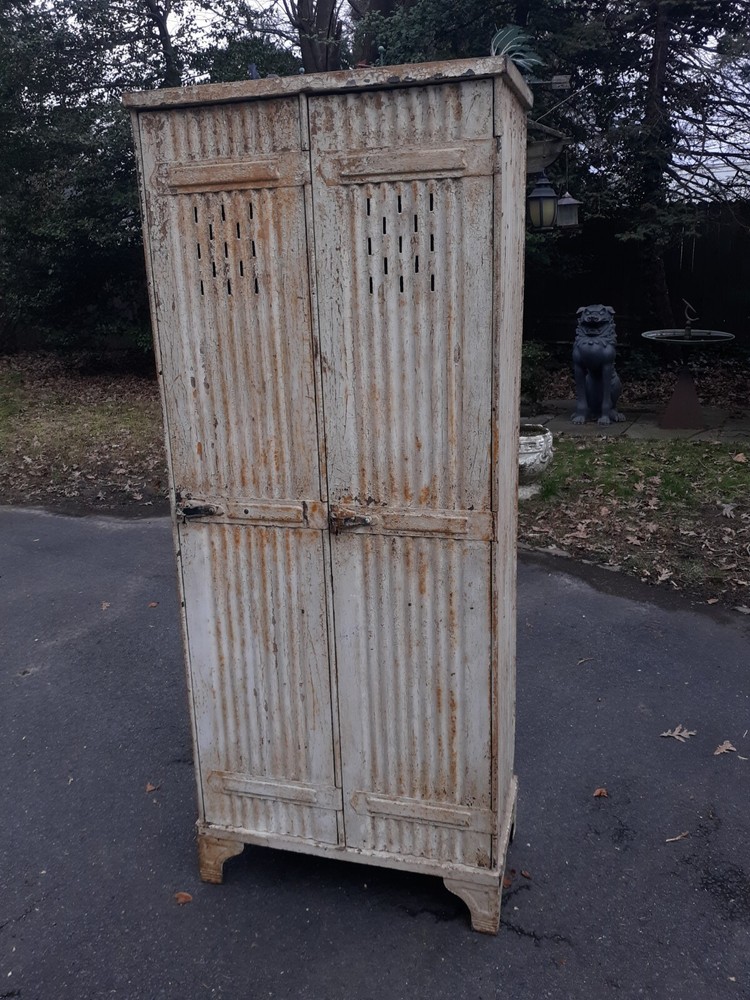 Antique Corrugated Steel Locker Storage Cabinet