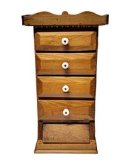 Antique Wood Apothecary Cabinet Wall Table Chest Drawer Porcelain Knob Tea Spice