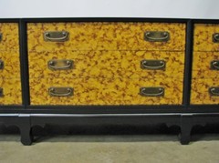 1960s Mid Century 3- Part Credenza/Chest On Base Black Faux Tortoiseshell Fronts