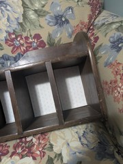 Vintage MCM Captain Cubby Hole Dark Wood Wall Hanging Cabinet Desk Topper