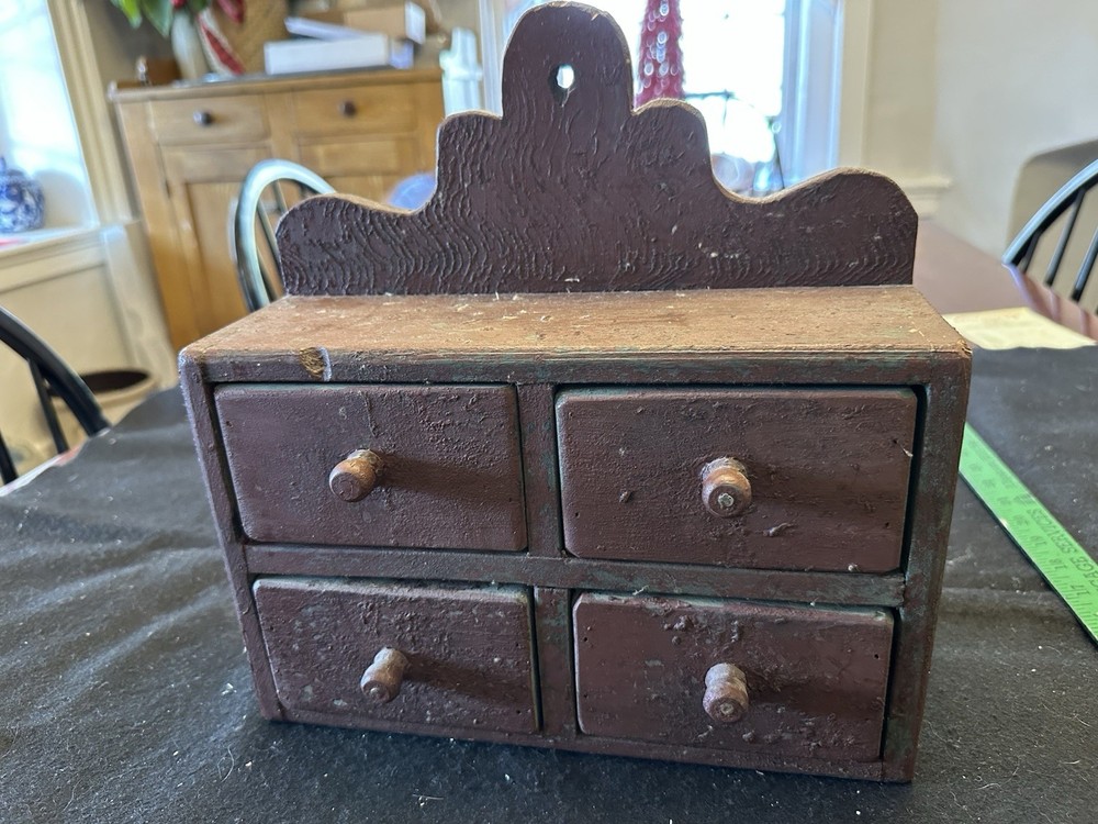 Small Antique Primitive Wooden Cupboard with Four Drawers