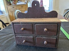 Small Antique Primitive Wooden Cupboard with Four Drawers