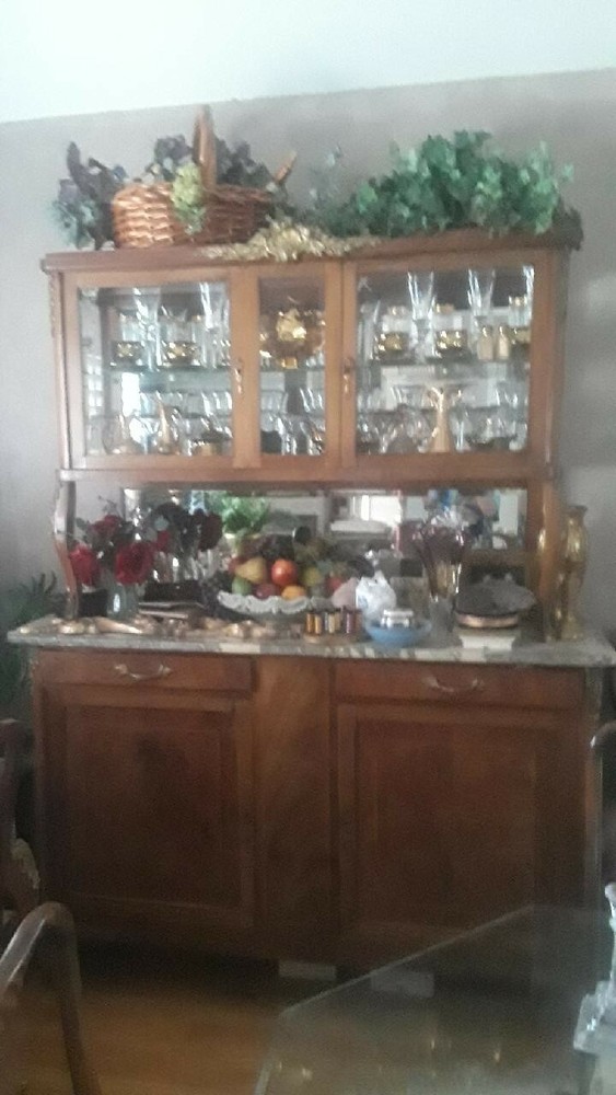 Original French Country Mirrored China Cabinet with Marble Top