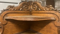 VICTORIAN CARVED DOLPHIN OAK CORNER CHINA CABINET