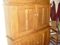 19th c. Butternut Grain Decorated 3 Piece Stacked, Graduating Cabinet