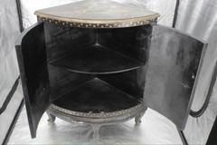 Antique French Vernis Martin Style Hand-Painted Demilune Cabinet with Cat Scene