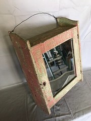 Antique Shabby Pink Wood Medicine Cabinet Vintage Mirror Chic Old 616-23B