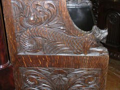 ANTIQUE HEAVILY CARVED JACOBEAN REVIVAL STYLE CABINET SIGNED EDWARDS & ROBERTS