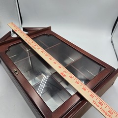 Vintage Wood Glass Door Wall Hanging Display Curio Cabinet 21×13.5 X4 Mirrored