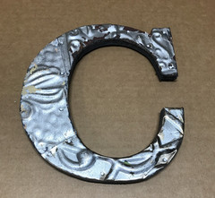 Decorative Salvaged Tin Ceiling 8″ Patchwork Silver Letter C Metal Old 614-26B