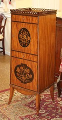 Superb Elaborately Inlaid Plum Pudding Mahogany Side Lingerie Tall Cabinets 1890
