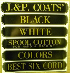 J & P COATS SPOOL CABINET DECALS 6 PIECE SET / Gold on Black 10 1/4 X 1 5/8