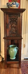 Antique French or Belgian Carved Oak Gothic Sacistry or Vestment Cabinet 51.5” H