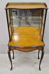 Antique French Louis XV Style Petite Curio Etagere with Satinwood Inlay & Mirror