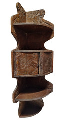 Antique Hand Carved Ornate Wood Wall Shelf Corner Cabinet Primitive Folk Art 31″