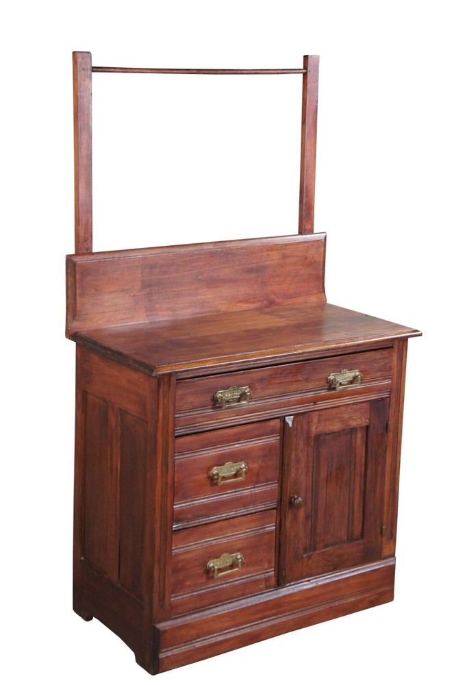 Antique Victorian Eastlake Washstand Cabinet Dry Sink Commode w Towel Bar