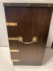 Antique Victorian Brown Leather Brass Gallery Military Campaign Cabinet 14.5x8x8