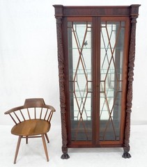 Fine Carved Mahogany Claw Feet Glass Shelved Bookcase Display Cabinet Stunning
