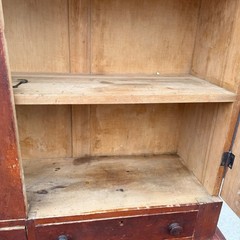 Antique Primitive 19th c. Kitchen Cupboard Red Stepback Hutch Cabinet Farmhouse