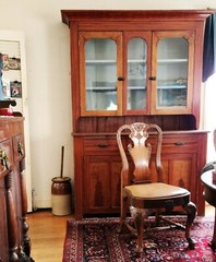 American Stepback CUPBOARD, Hutch, c1875, Ohio, Bold Grain-Painted, 86″t, 56″w