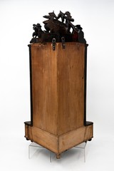 Antique carved Black Forest wood wall corner cabinet bear hunter litho