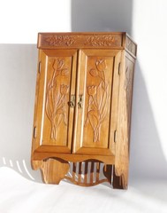 Antique Art Nouveau Carved Cabinet with Floral Details, Wooden Wall Chest