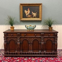 Antique English Renaissance Style Sideboard Server Entry Buffet Oak c.1930-40s