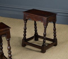 Antique English Pair of 17th Century Style Oak Joint Stools / (Circa 1880)