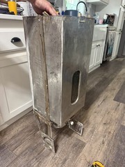 Antique Hoosier Cabinet Metal Flour Bin Sifter Crank Glass Window Vtg Patina