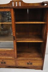 Antique Mission Oak Arts & Crafts Small Sliding Door Bookcase Curio with Drawers