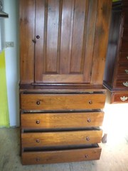 Antique Pine Two Part Step Back Cupboard Primitive Farm House Cabinet w/ Drawers