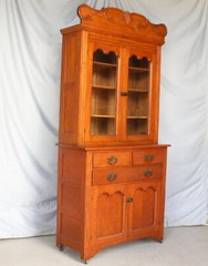 Antique Oak Kitchen Cupboard in original finish – Glass Top Doors – Wood Bottoms