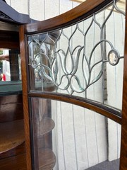 66903 Antique Leaded Glass Oak Bow Front China Cabinet