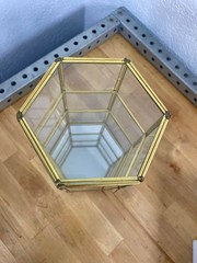 MCM Miniature Brass & Glass Tabletop 3-Shelf Double Door Curio Display Cabinet