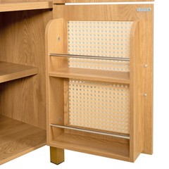 71″ Tall Arched Cabinet with Rattan Doors & Adjustable Shelves, Oak